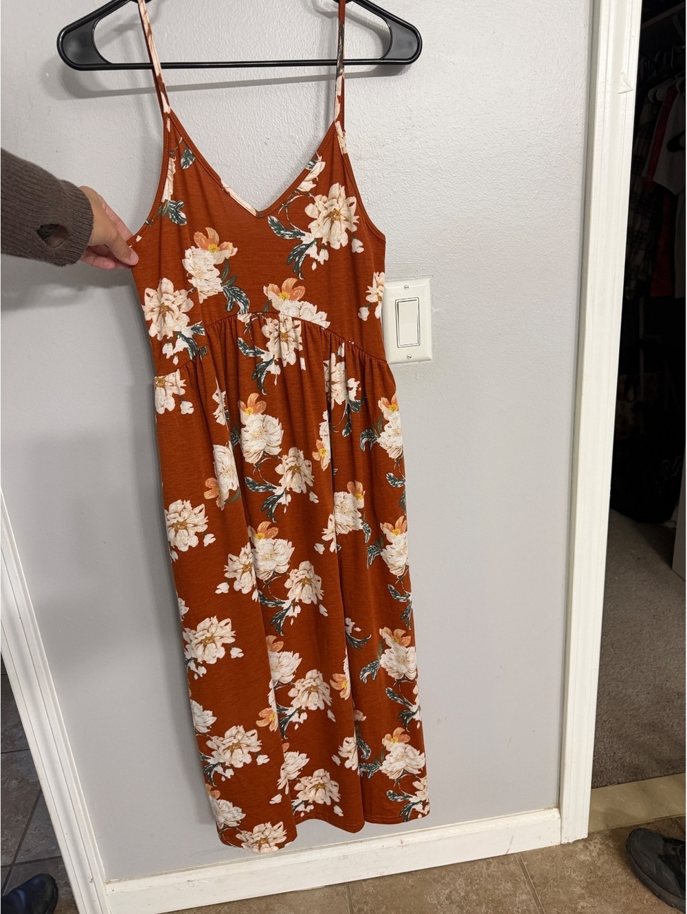 Emery Rose Women's Large Floral Print Rust Orange Dress